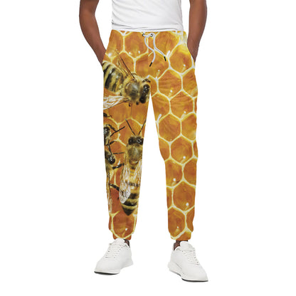 Bees And Honeycomb Print Cotton Pants