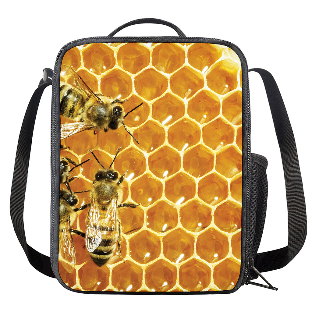 Bees And Honeycomb Print Crossbody Lunch Bag