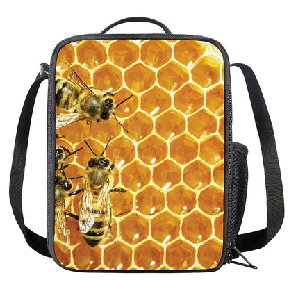 Bees And Honeycomb Print Crossbody Lunch Bag