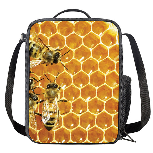 Bees And Honeycomb Print Crossbody Lunch Bag