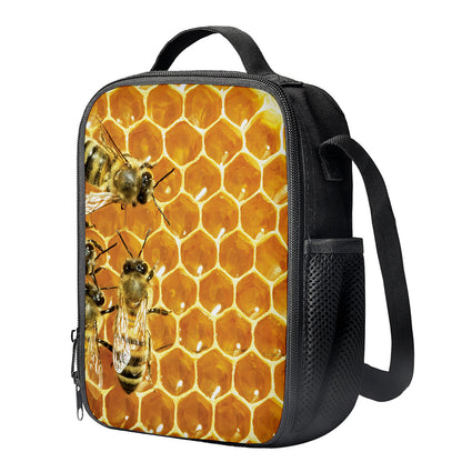 Bees And Honeycomb Print Crossbody Lunch Bag
