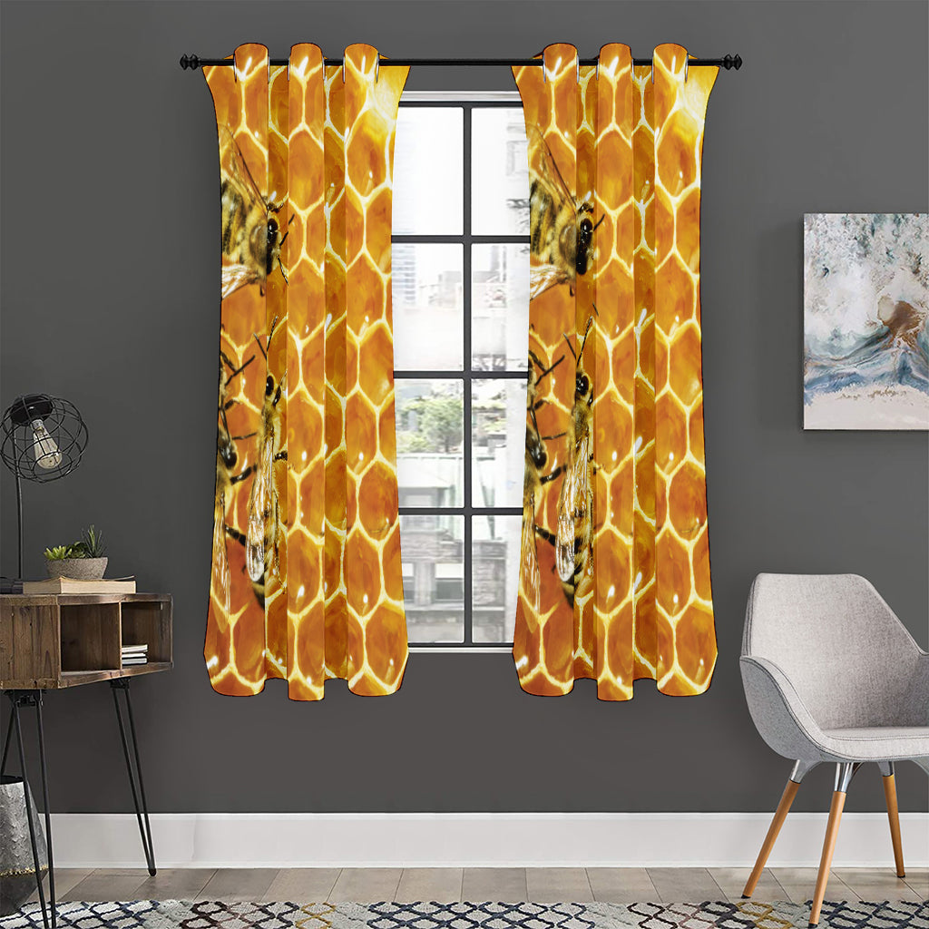 Bees And Honeycomb Print Curtain