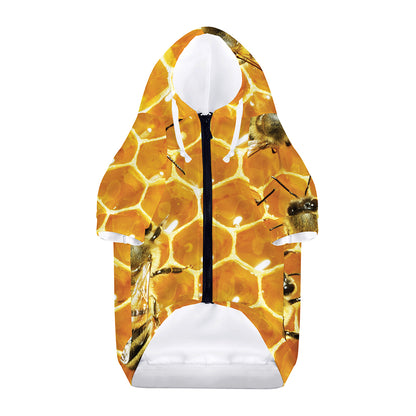 Bees And Honeycomb Print Dog Zip Up Hoodie