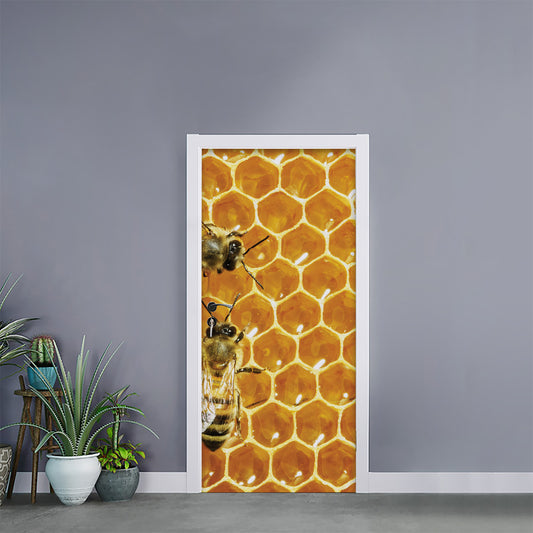 Bees And Honeycomb Print Door Sticker