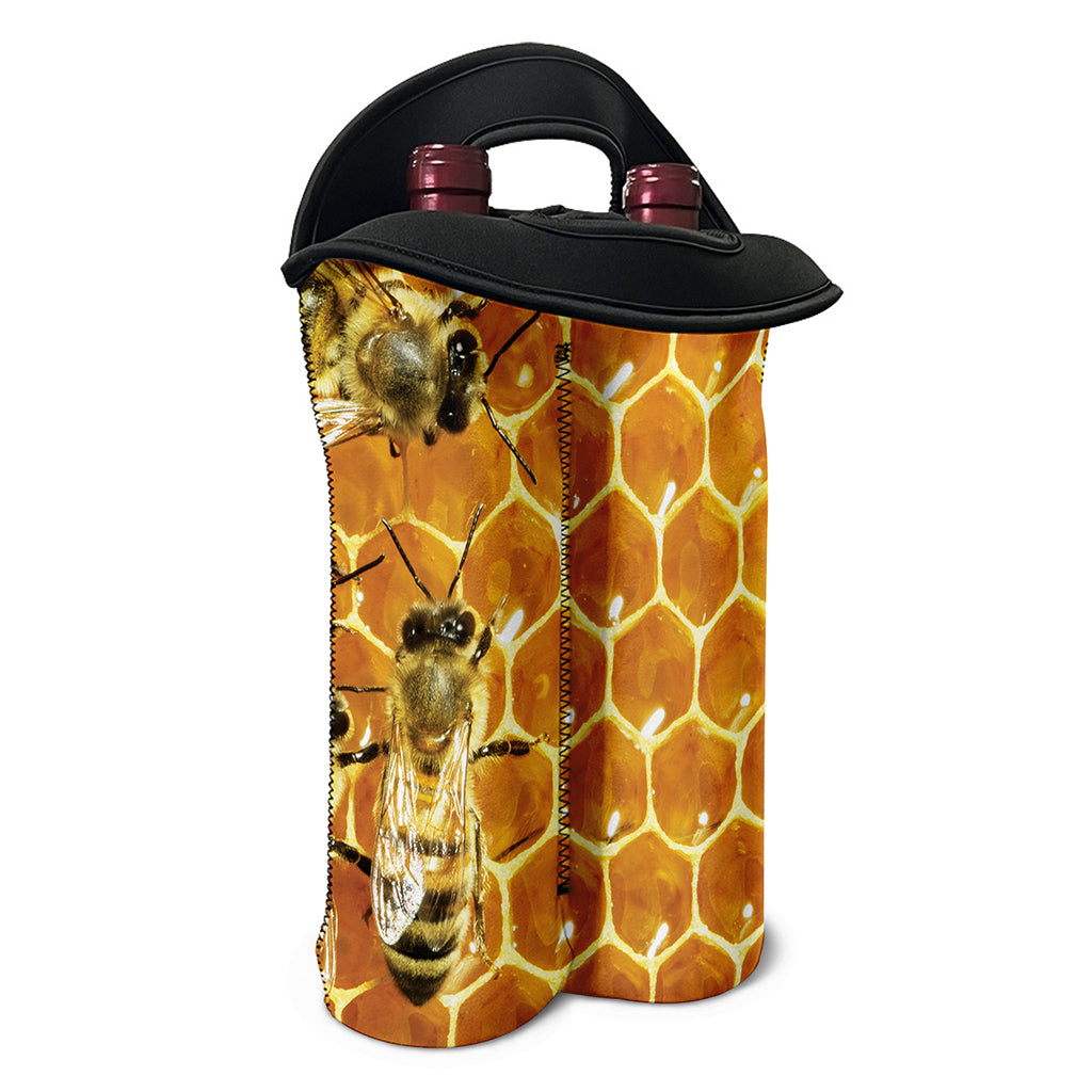 Bees And Honeycomb Print Double Neoprene Wine Tote