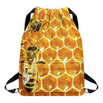 Bees And Honeycomb Print Drawstring Backpack