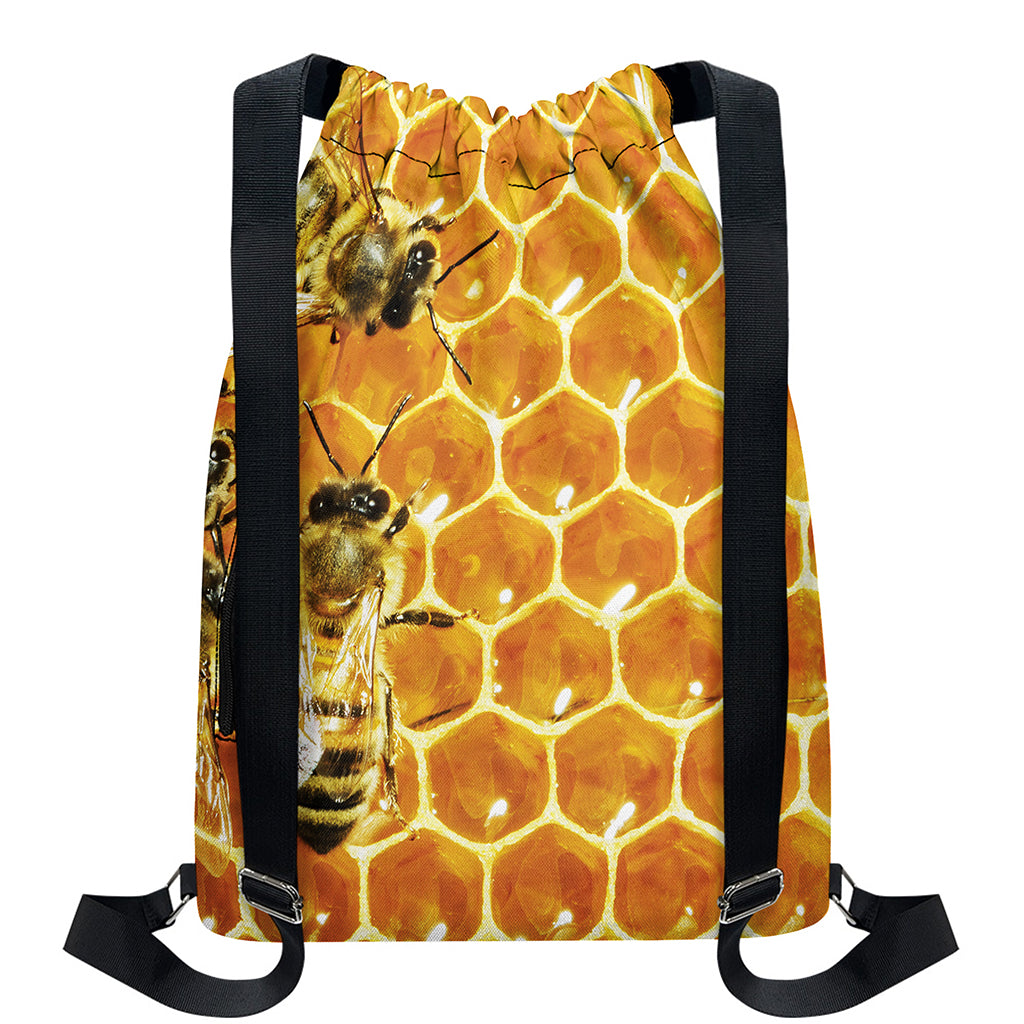 Bees And Honeycomb Print Drawstring Backpack