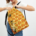 Bees And Honeycomb Print Drawstring Backpack