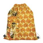 Bees And Honeycomb Print Drawstring Bag