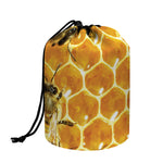 Bees And Honeycomb Print Drawstring Makeup Bag