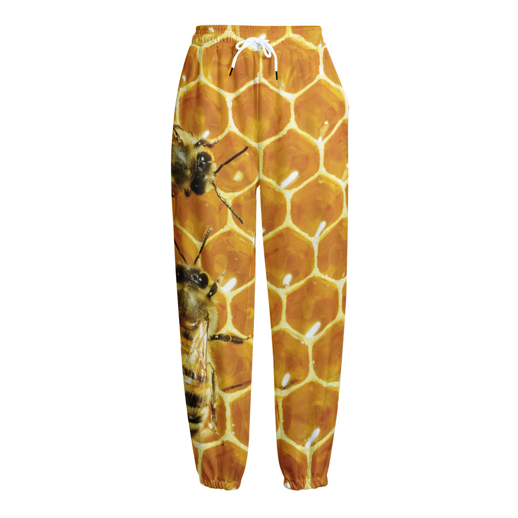 Bees And Honeycomb Print Fleece Lined Knit Pants