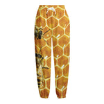 Bees And Honeycomb Print Fleece Lined Knit Pants