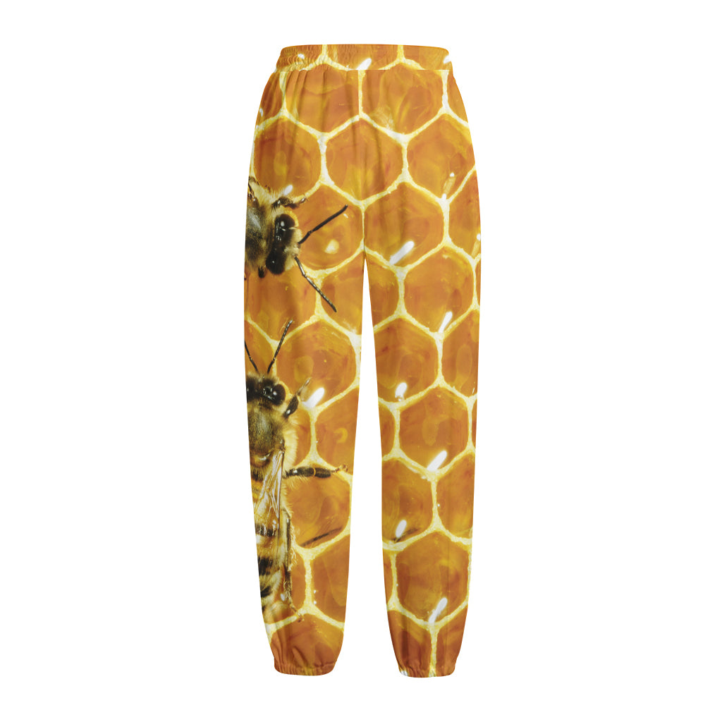 Bees And Honeycomb Print Fleece Lined Knit Pants