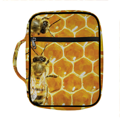 Bees And Honeycomb Print Front Pocket Bible Bag