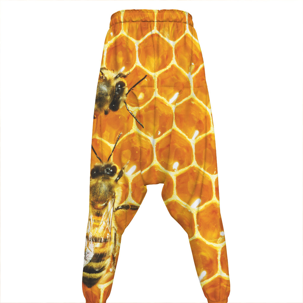 Bees And Honeycomb Print Hammer Pants
