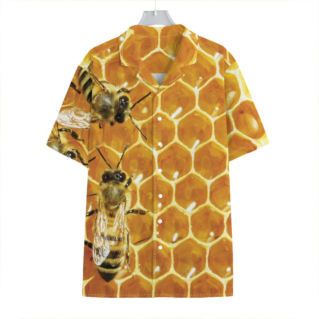 Bees And Honeycomb Print Hawaiian Shirt