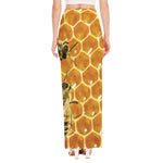 Bees And Honeycomb Print High Slit Maxi Skirt