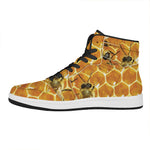 Bees And Honeycomb Print High Top Leather Sneakers