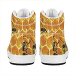 Bees And Honeycomb Print High Top Leather Sneakers