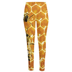 Bees And Honeycomb Print High-Waisted Pocket Leggings