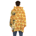 Bees And Honeycomb Print Hoodie Blanket