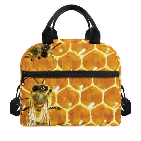 Bees And Honeycomb Print Insulated Lunch Bag