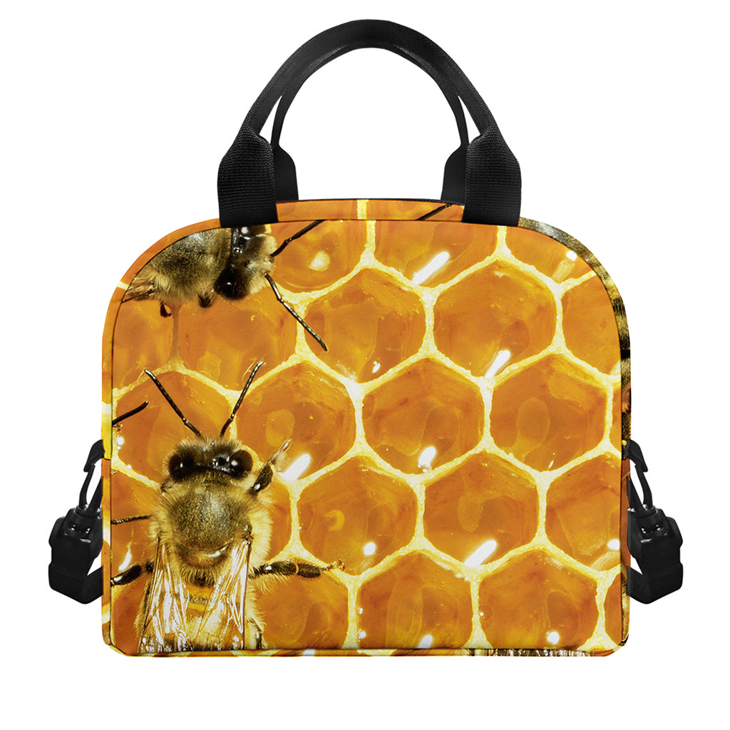 Bees And Honeycomb Print Insulated Lunch Bag