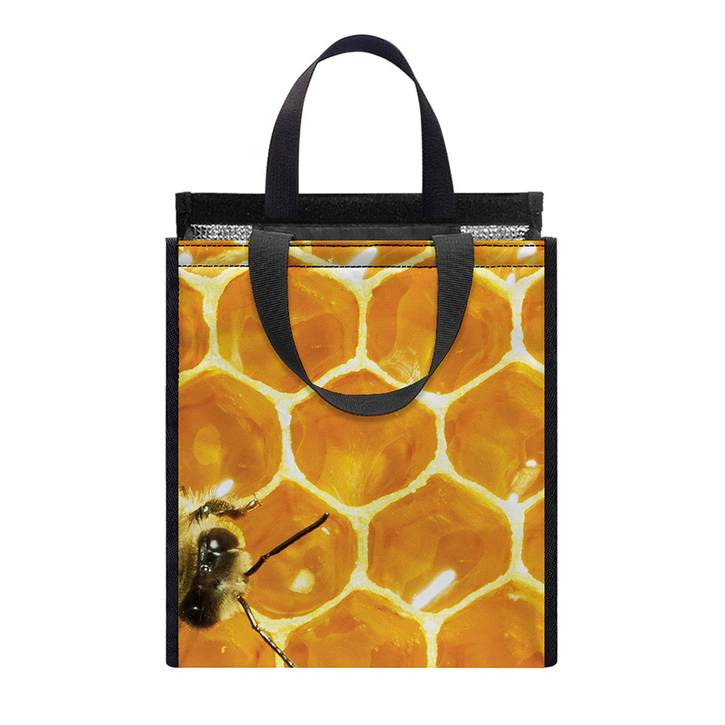Bees And Honeycomb Print Insulated Lunch Tote