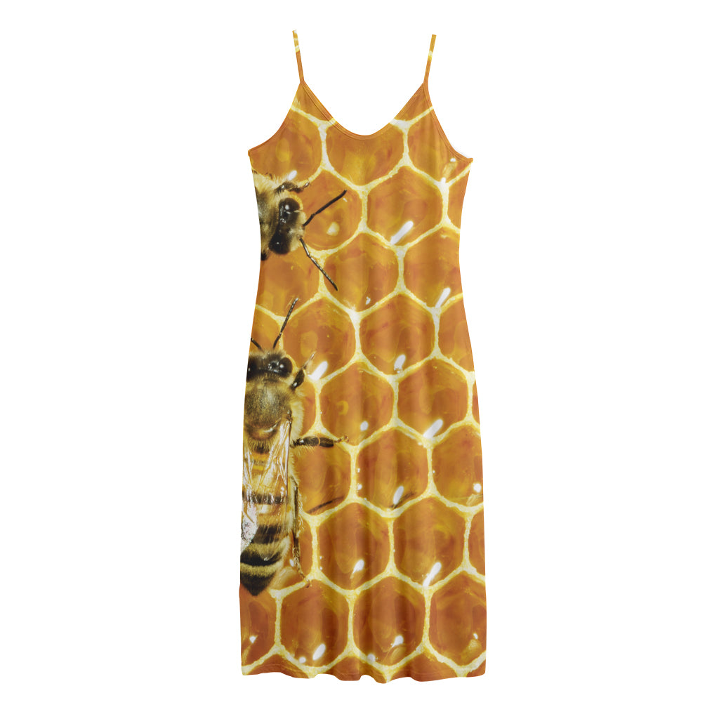 Bees And Honeycomb Print Jersey Midi Cami Dress