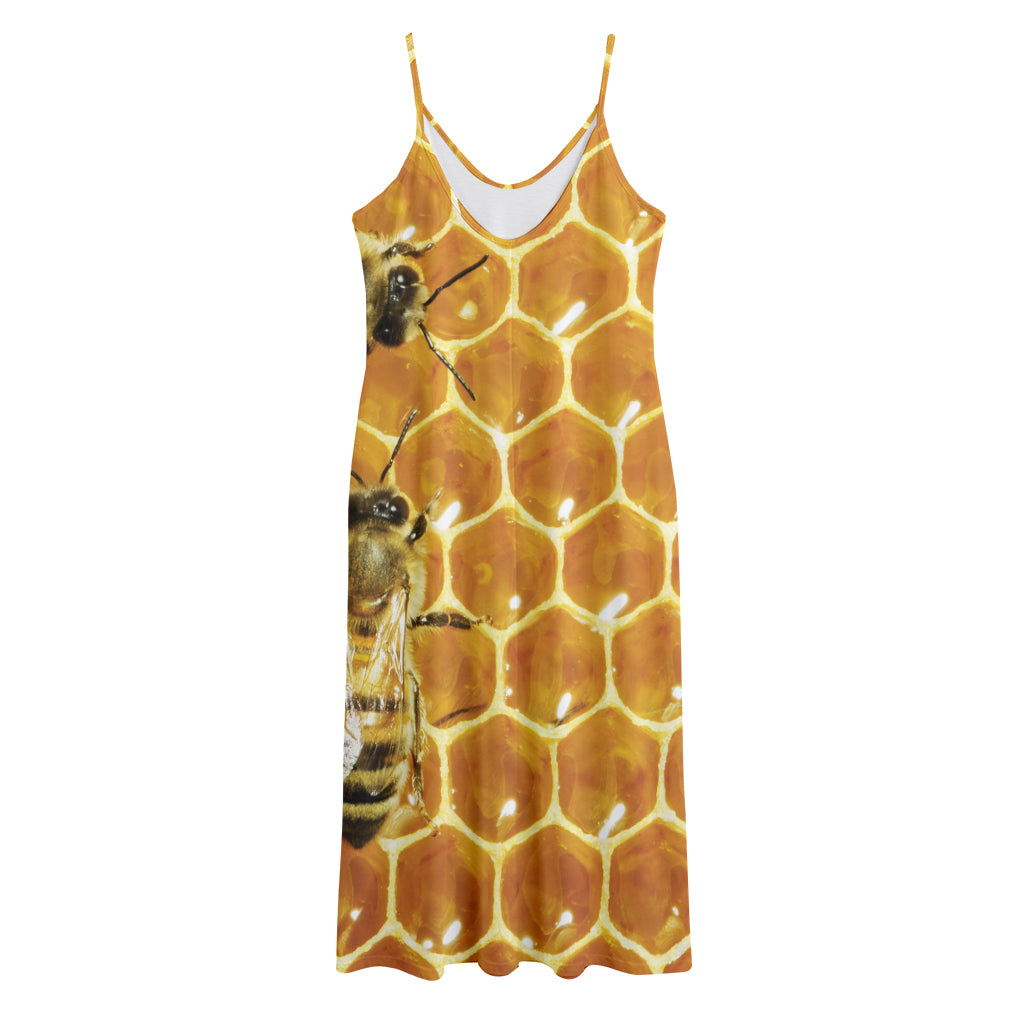 Bees And Honeycomb Print Jersey Midi Cami Dress