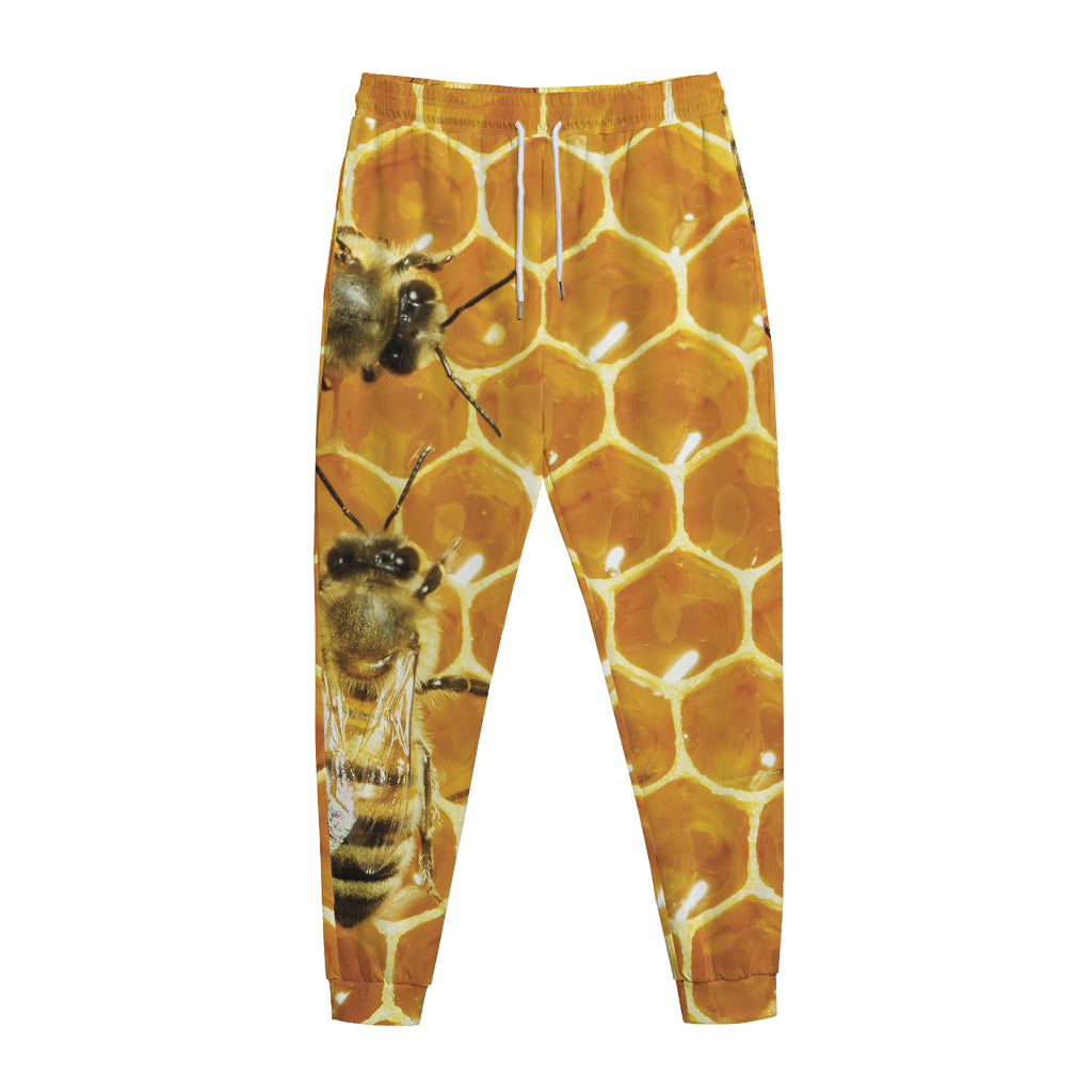 Bees And Honeycomb Print Jogger Pants