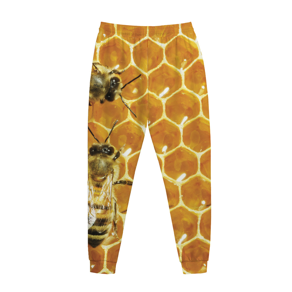 Bees And Honeycomb Print Jogger Pants
