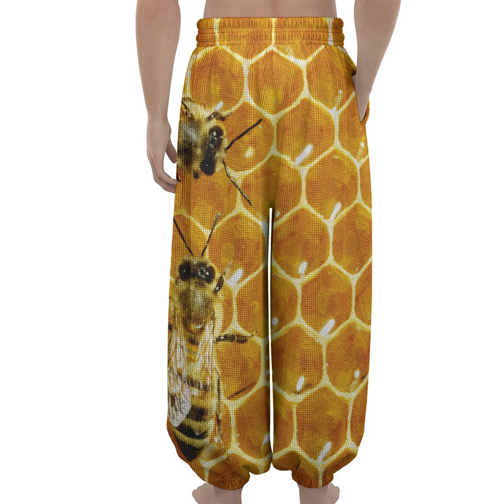 Bees And Honeycomb Print Lantern Pants