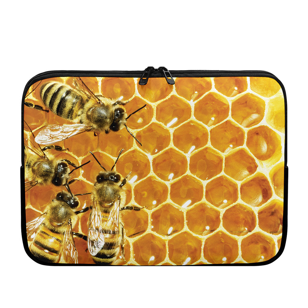 Bees And Honeycomb Print Laptop Sleeve