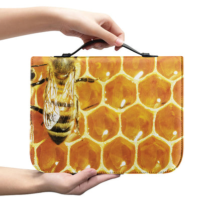 Bees And Honeycomb Print Leather Bible Cover