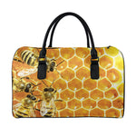 Bees And Honeycomb Print Leather Duffle Bag