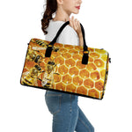 Bees And Honeycomb Print Leather Duffle Bag