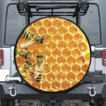 Bees And Honeycomb Print Leather Spare Tire Cover