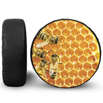 Bees And Honeycomb Print Leather Spare Tire Cover