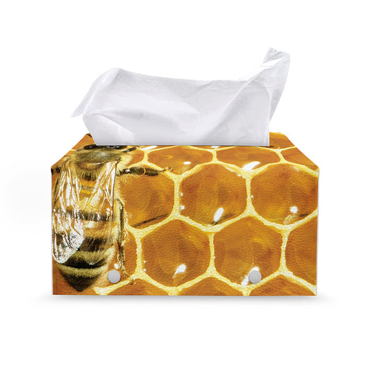 Bees And Honeycomb Print Leather Tissue Box Cover