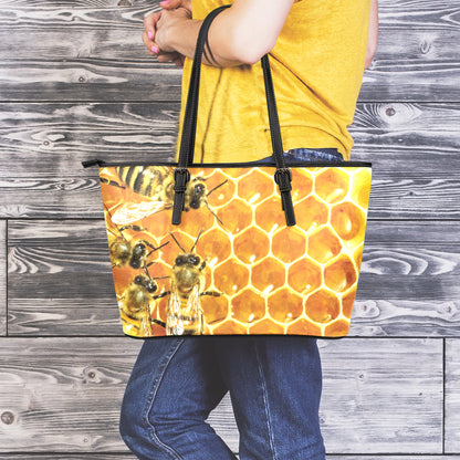 Bees And Honeycomb Print Leather Tote Bag