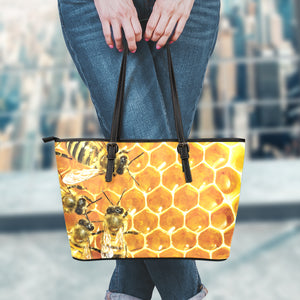 Bees And Honeycomb Print Leather Tote Bag