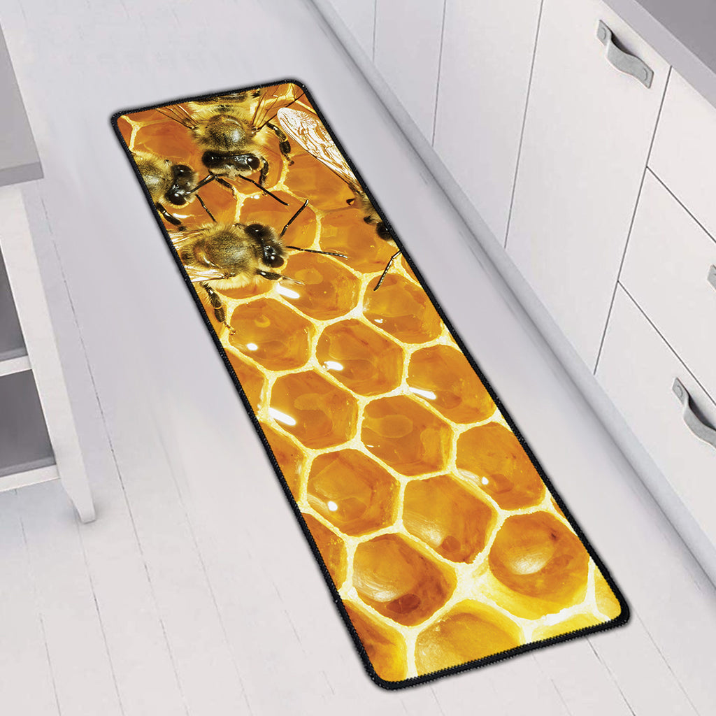 Bees And Honeycomb Print Long Kitchen Mat