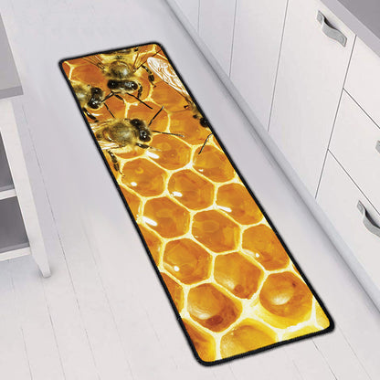 Bees And Honeycomb Print Long Kitchen Mat