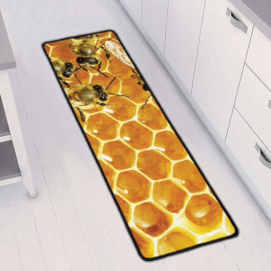 Bees And Honeycomb Print Long Kitchen Mat