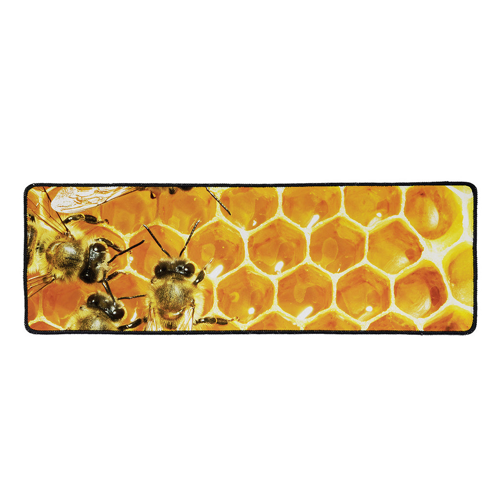 Bees And Honeycomb Print Long Kitchen Mat