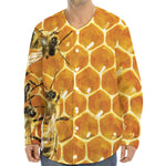 Bees And Honeycomb Print Long Sleeve Baseball Jersey