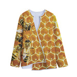 Bees And Honeycomb Print Long Sleeve Short Coat