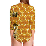Bees And Honeycomb Print Long Sleeve Swimsuit