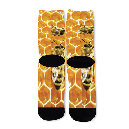 Bees And Honeycomb Print Long Socks